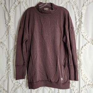 Free People FP Movement High Neck Pullover Brown Soft Sweater Pockets sz Small